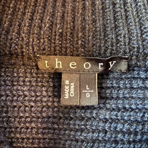 Theory Men Navy Ribbed Merino Wool Yak Blend Full Zip Mock Neck Sweater Jacket L - Picture 6 of 8